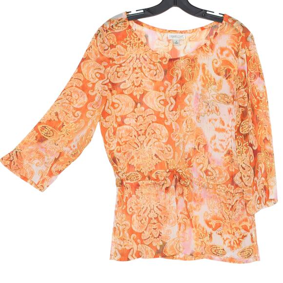 Coldwater Creek Top 3/4 Sleeve Sheer Boho Fairy Romantic Retro Orange Medium - Picture 1 of 6